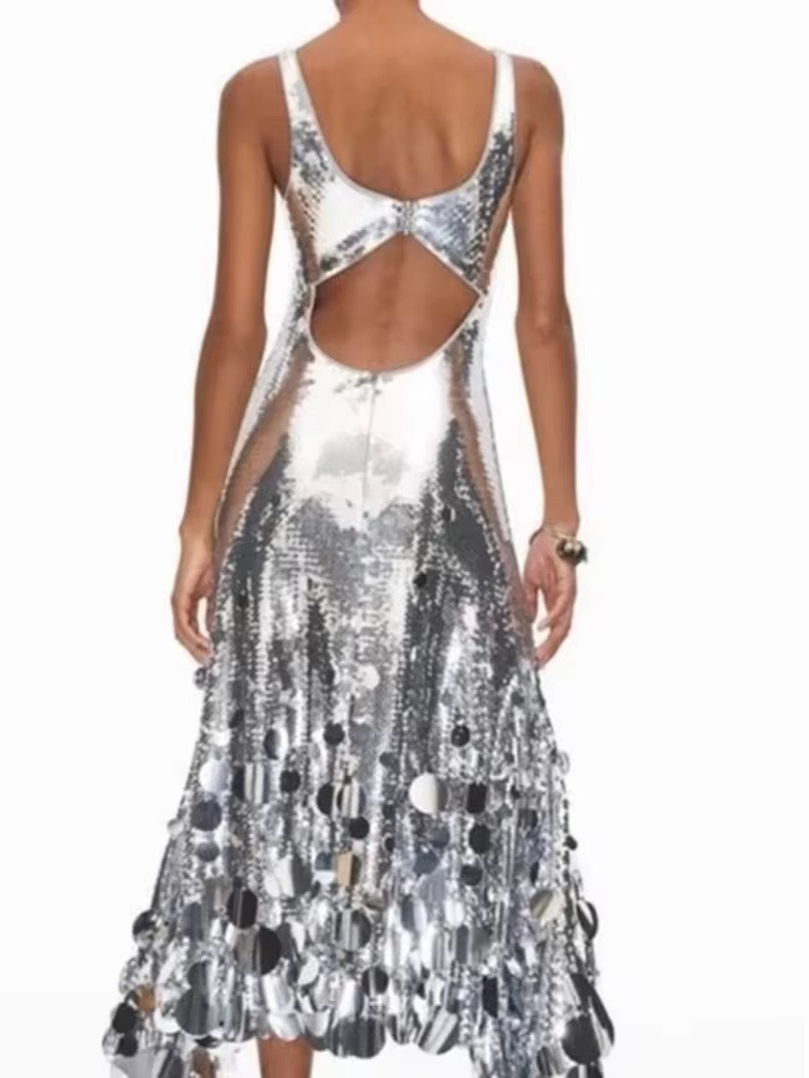 Ethereal Silver Sequin Maxi Gown