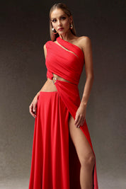 Scarlet Goddess Cut-Out Draped Gown