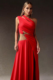 Scarlet Goddess Cut-Out Draped Gown