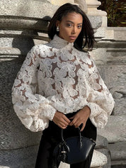 Ivory Bloom Sheer Lace Blouse