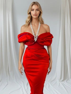 Scarlet Aurora Crystal-Halter Couture Gown