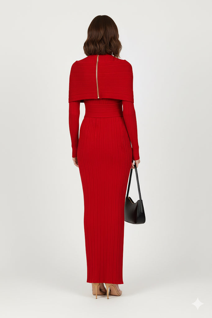 Crimson Contour High-Neck Gown