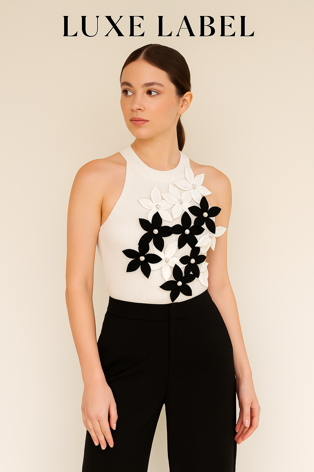 Monochrome Blossom Label Top