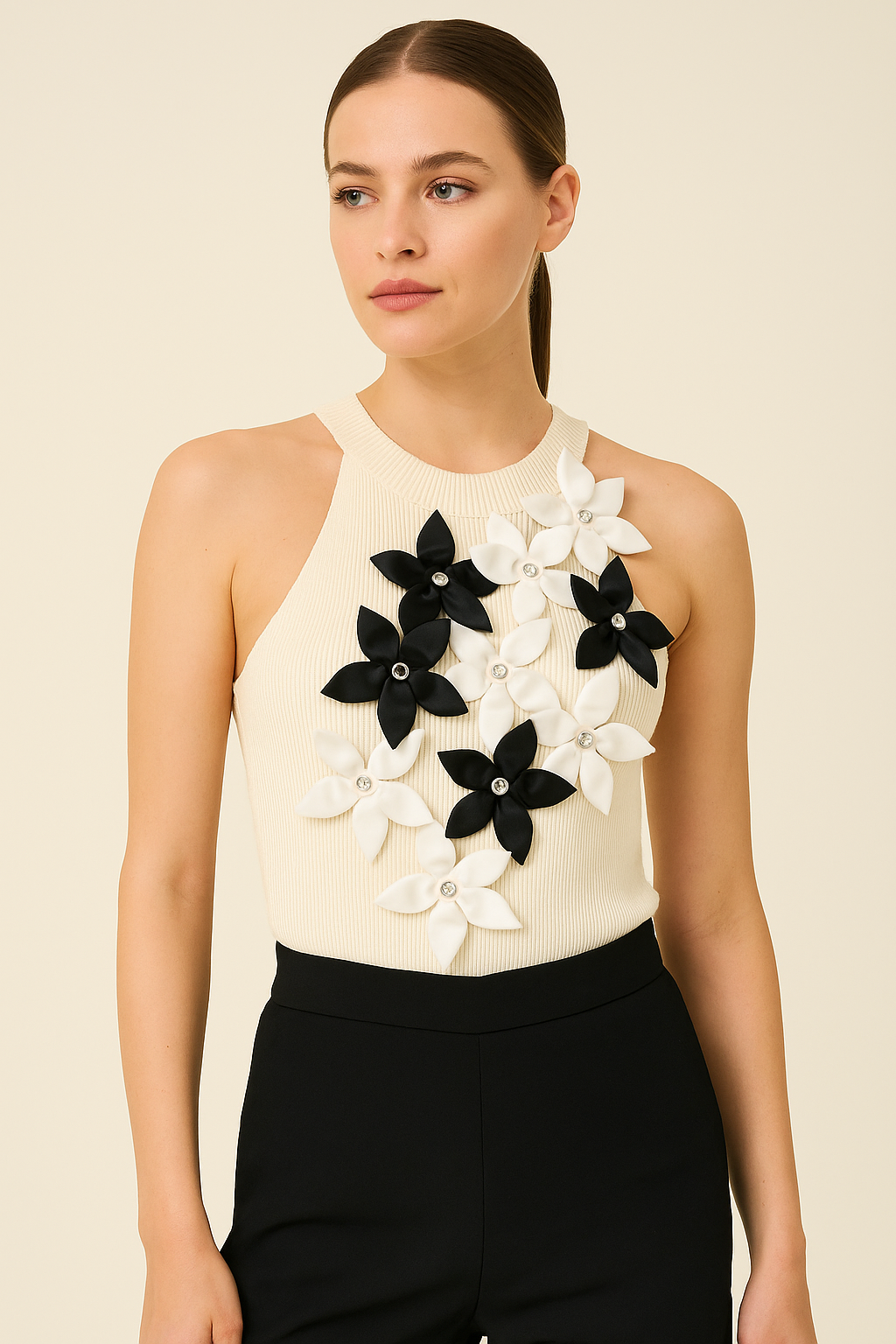 Monochrome Blossom Label Top