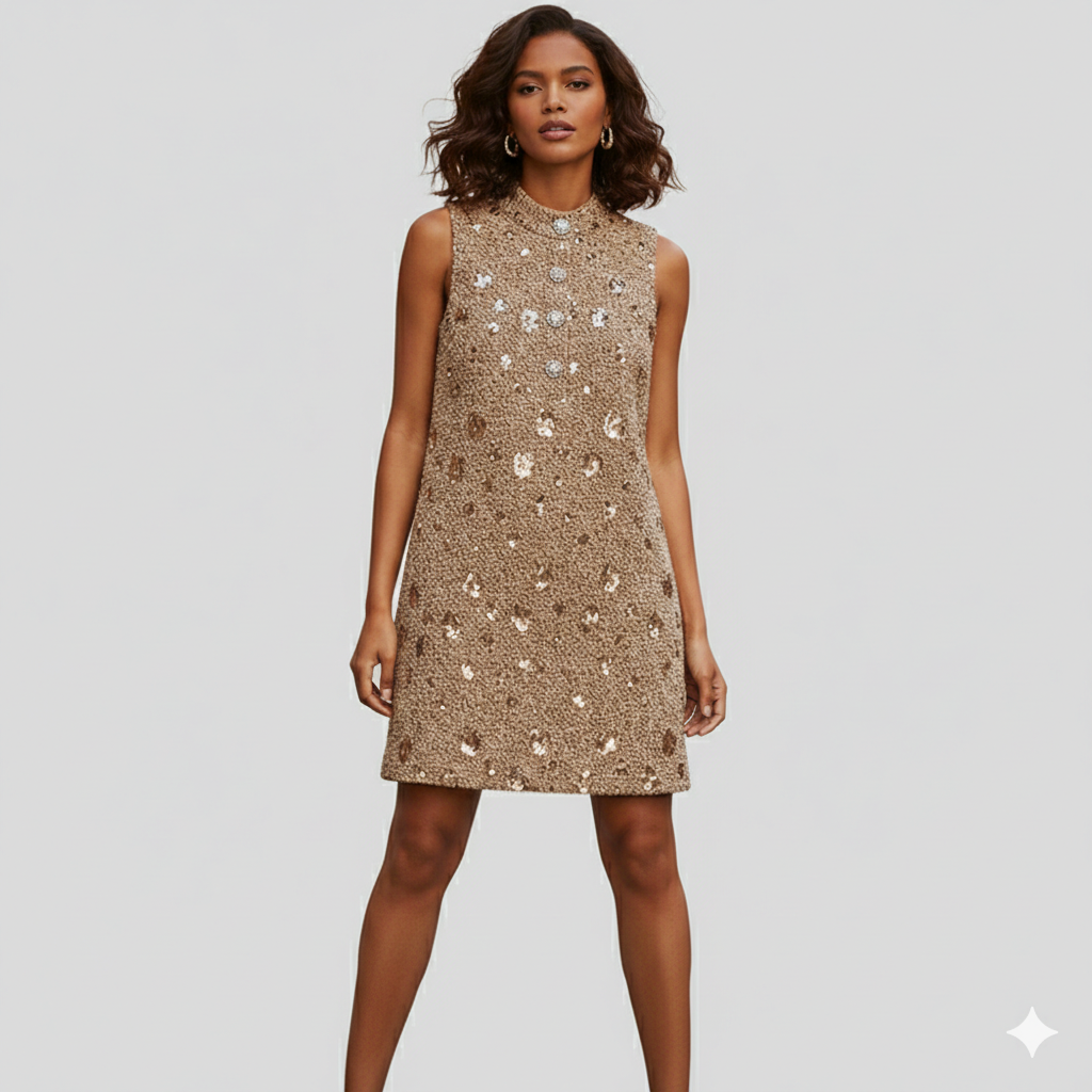 Camel Tweed Sleeveless Dress