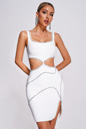 White Bling Mini Bandage Label Dress
