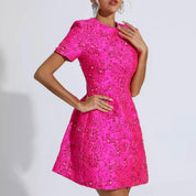 Fuchsia Crystal Bloom Mini Dress