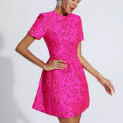 Fuchsia Crystal Bloom Mini Dress