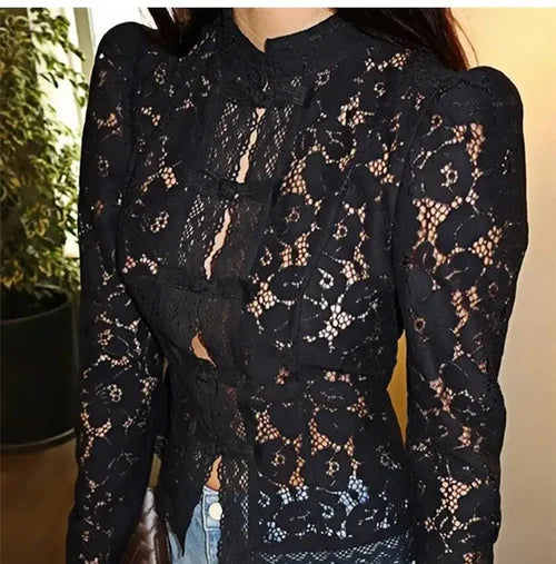 Lace Mandarin Collar Top