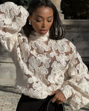 Ivory Bloom Sheer Lace Blouse