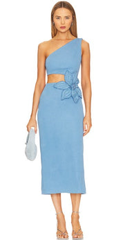 Azure Bloom Midi Dress