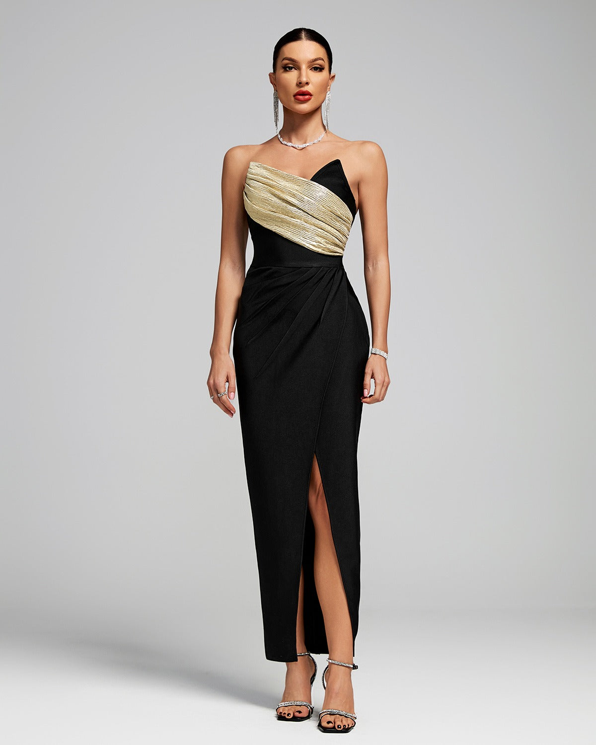 Golden Noir Strapless Dress