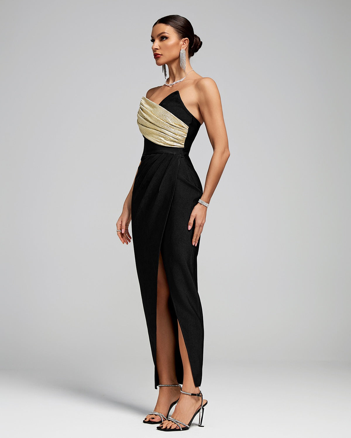 Golden Noir Strapless Dress