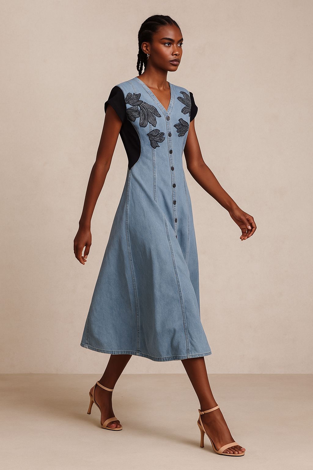 Denim Bloom Button Dress