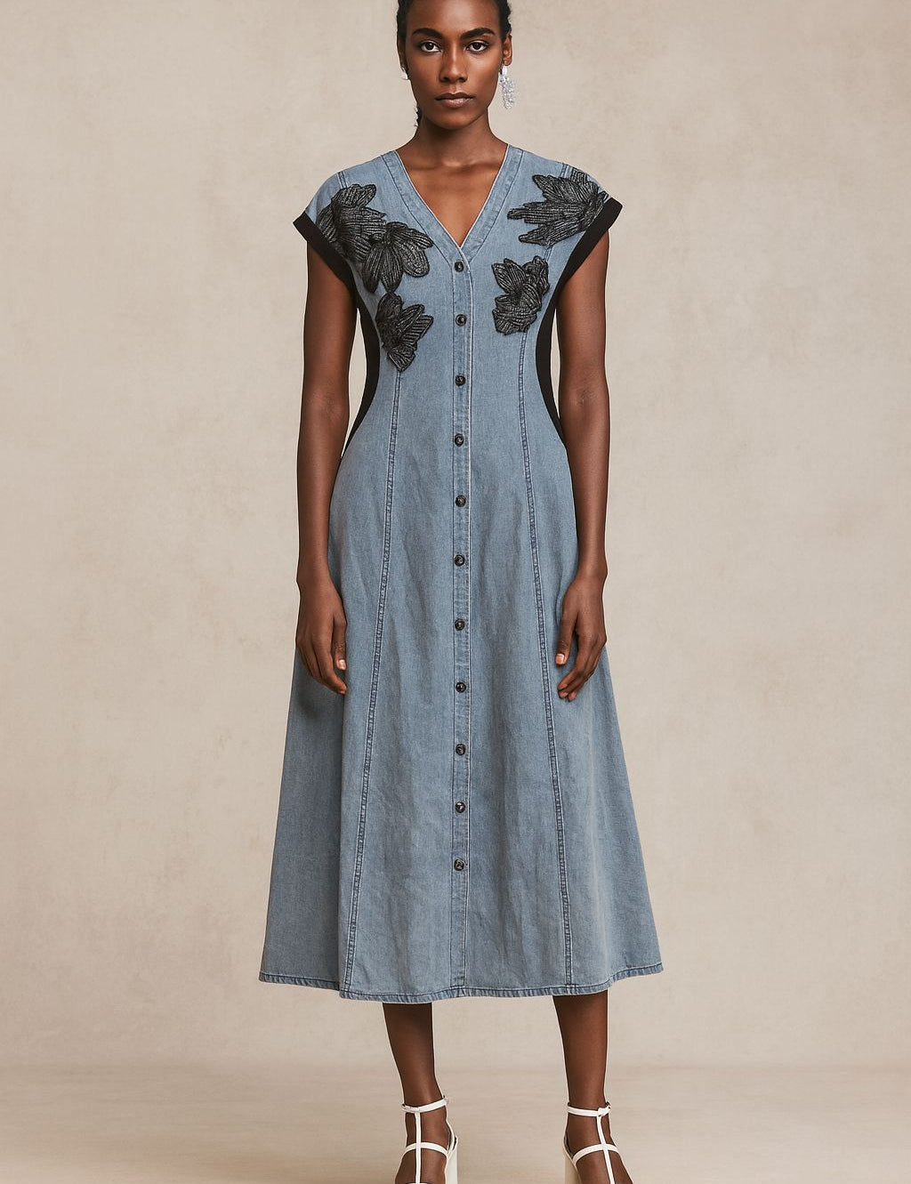 Denim Bloom Button Dress