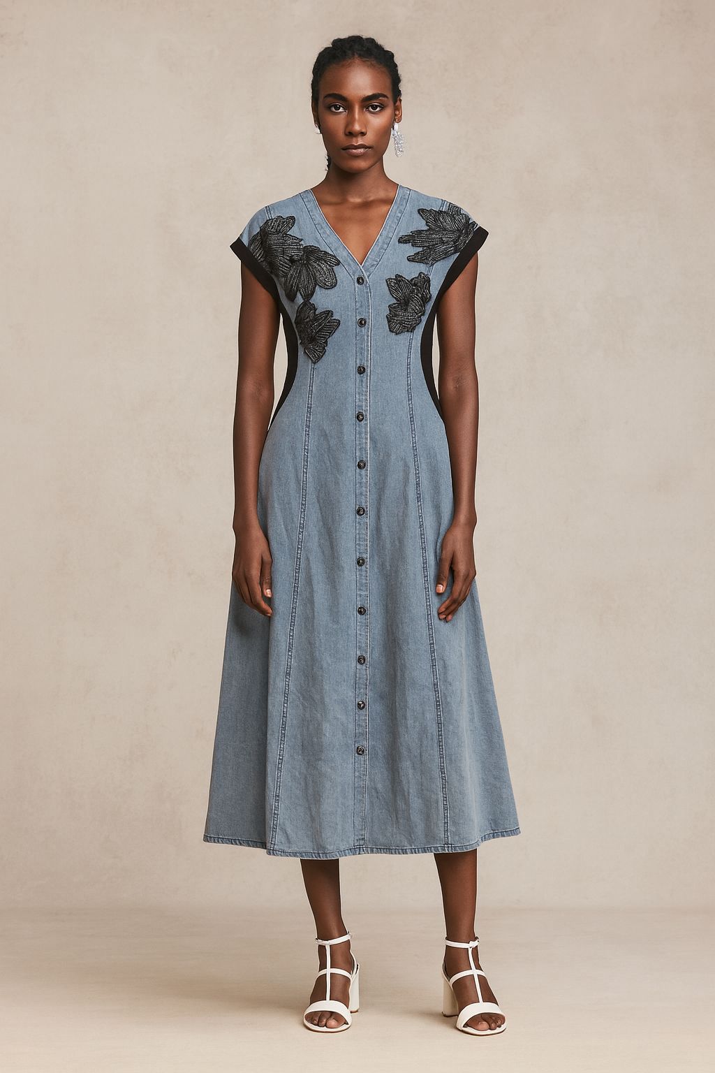 Denim Bloom Button Dress