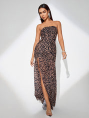 Savannah Luxe Strapless Slit Gown
