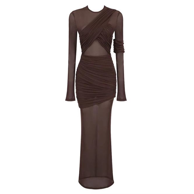 Mesh Rushed Long Dress