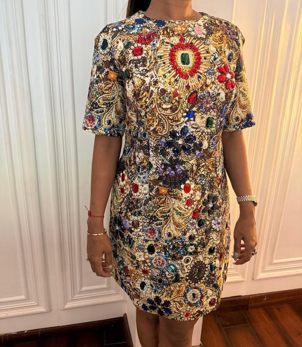 Golden Tapestry Floral Dress