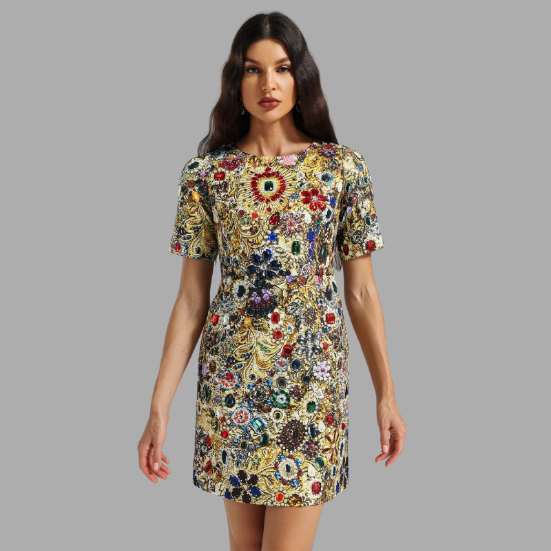 Golden Tapestry Floral Dress