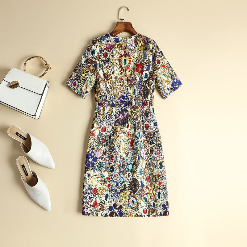 Golden Tapestry Floral Dress