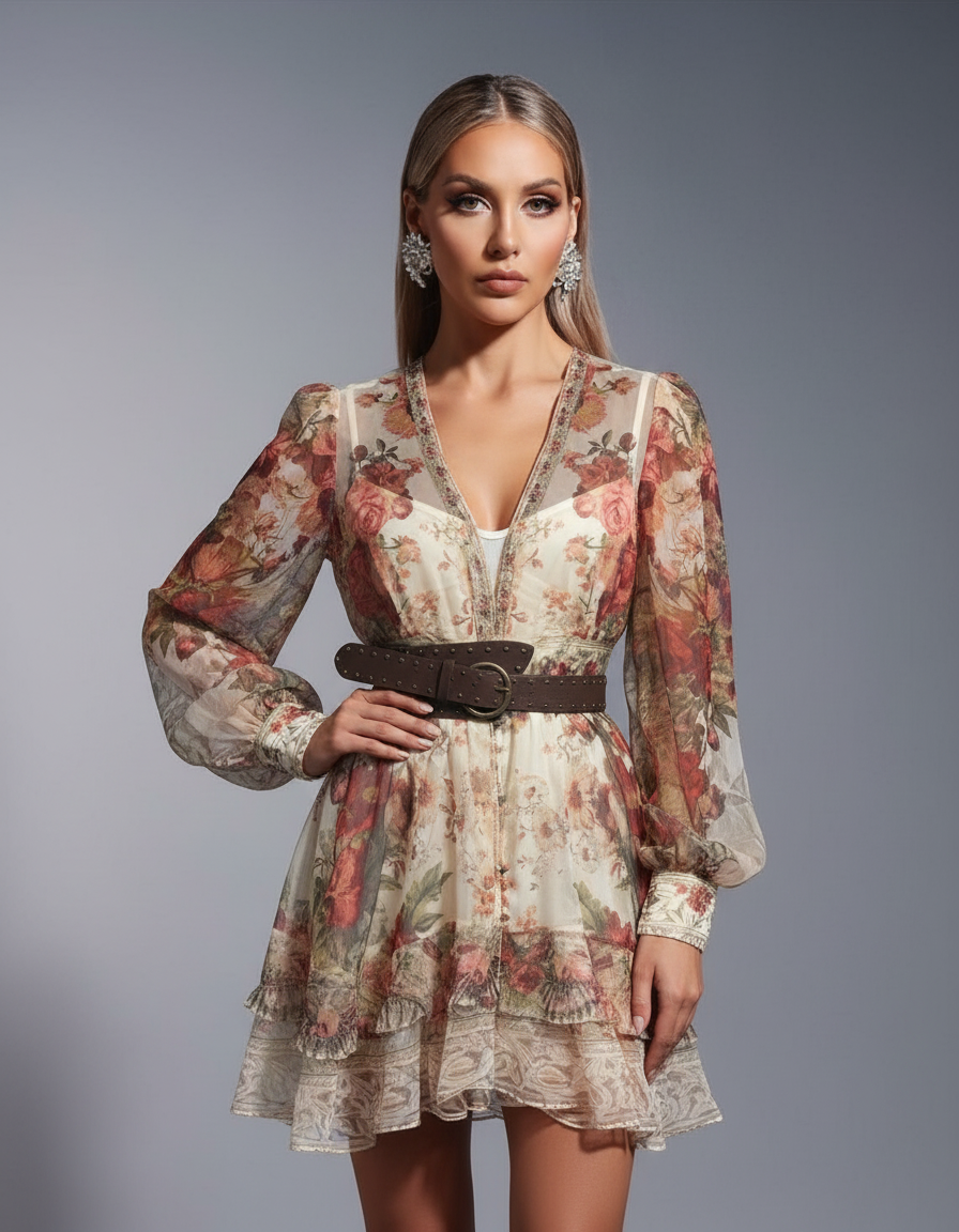 Romantic Floral Chiffon Dress