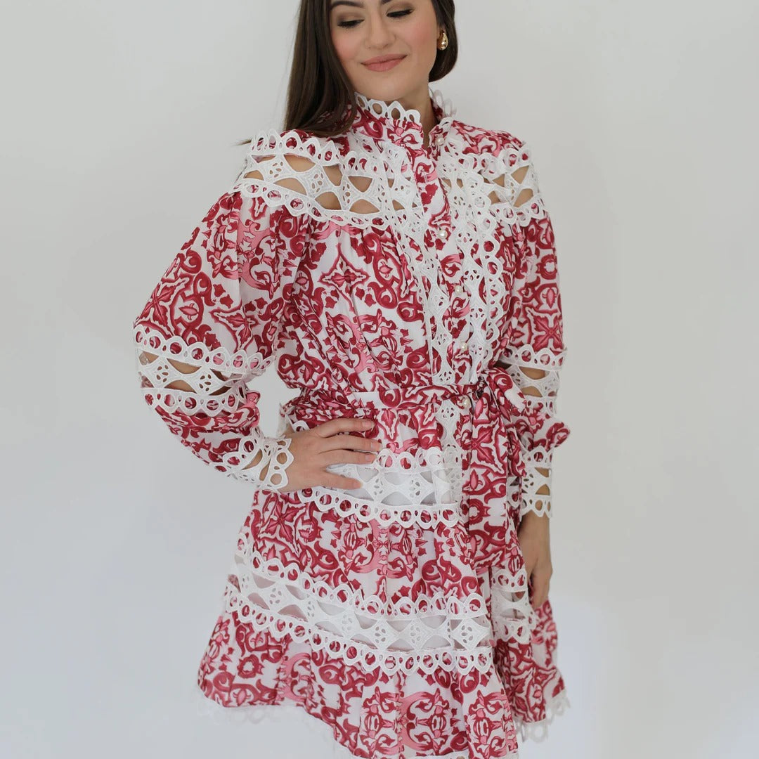 Burgundy Lace Tapestry Midi Dress