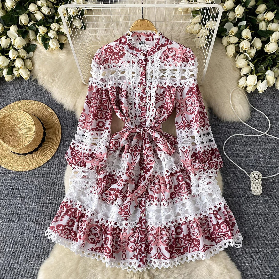 Burgundy Lace Tapestry Midi Dress