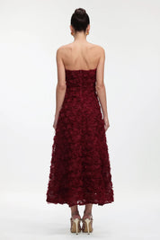 Deep Wine Blossom Strapless Gown