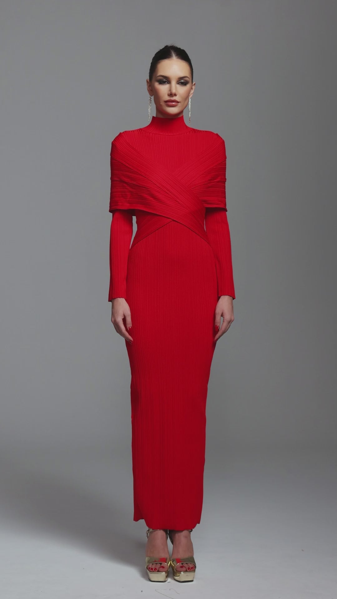 Crimson Contour High-Neck Gown