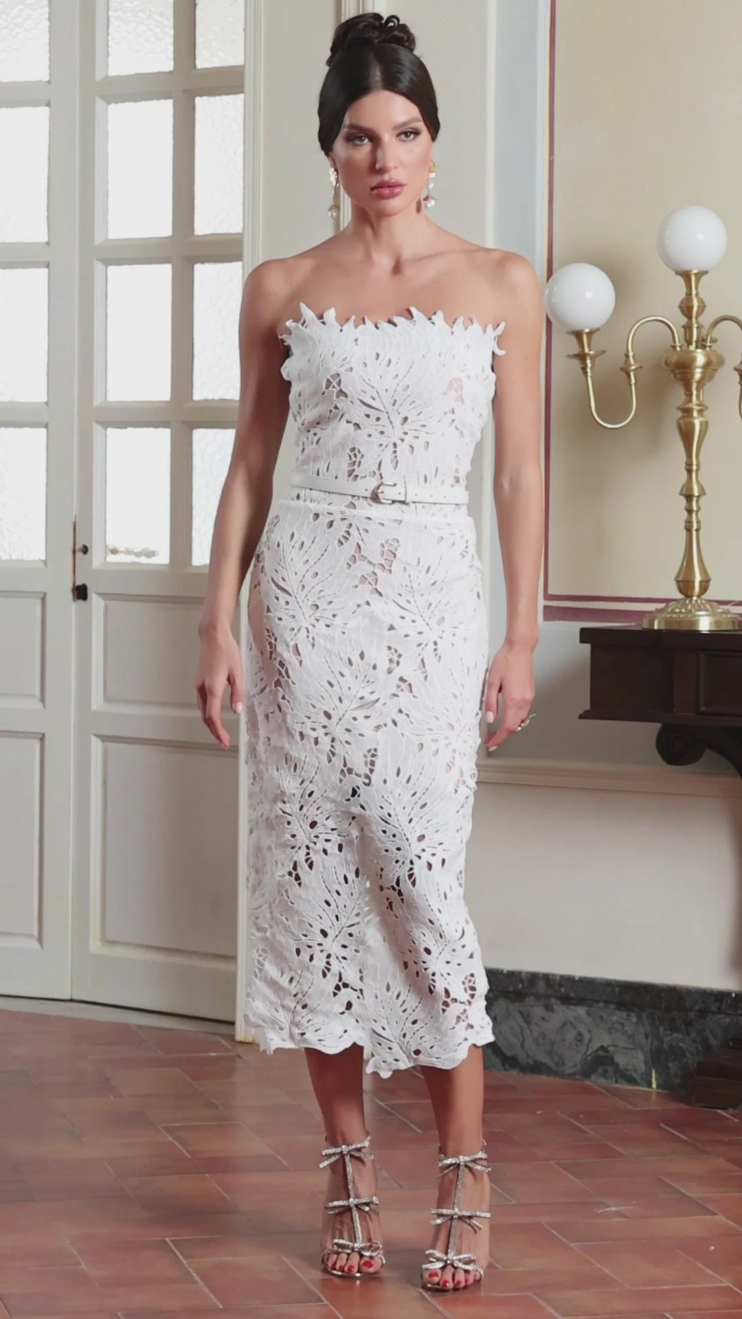 White Chantilly Midi Bandage Label Dress