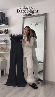 Livia Feather Off Shoulder Label Jumpsuit