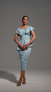 Blue Grace Peplum Midi Dress